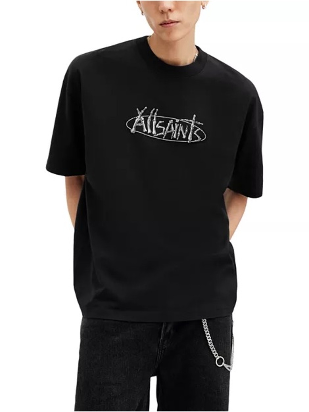 NWOT AllSaints Sternum Oversize Logo Graphic Tee Size Medium Men’s